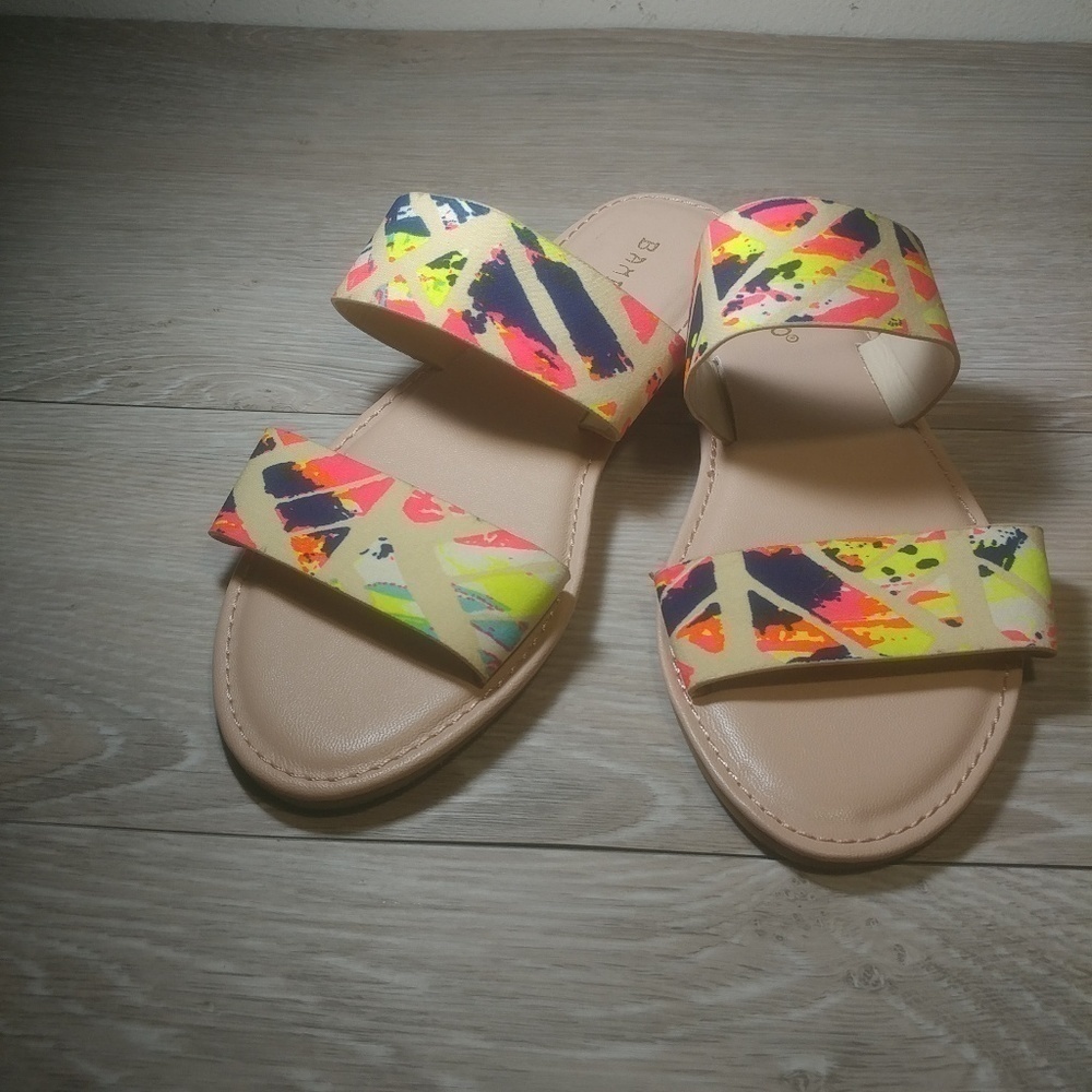 7 Bamboo multi colored 2 straps slides‎
